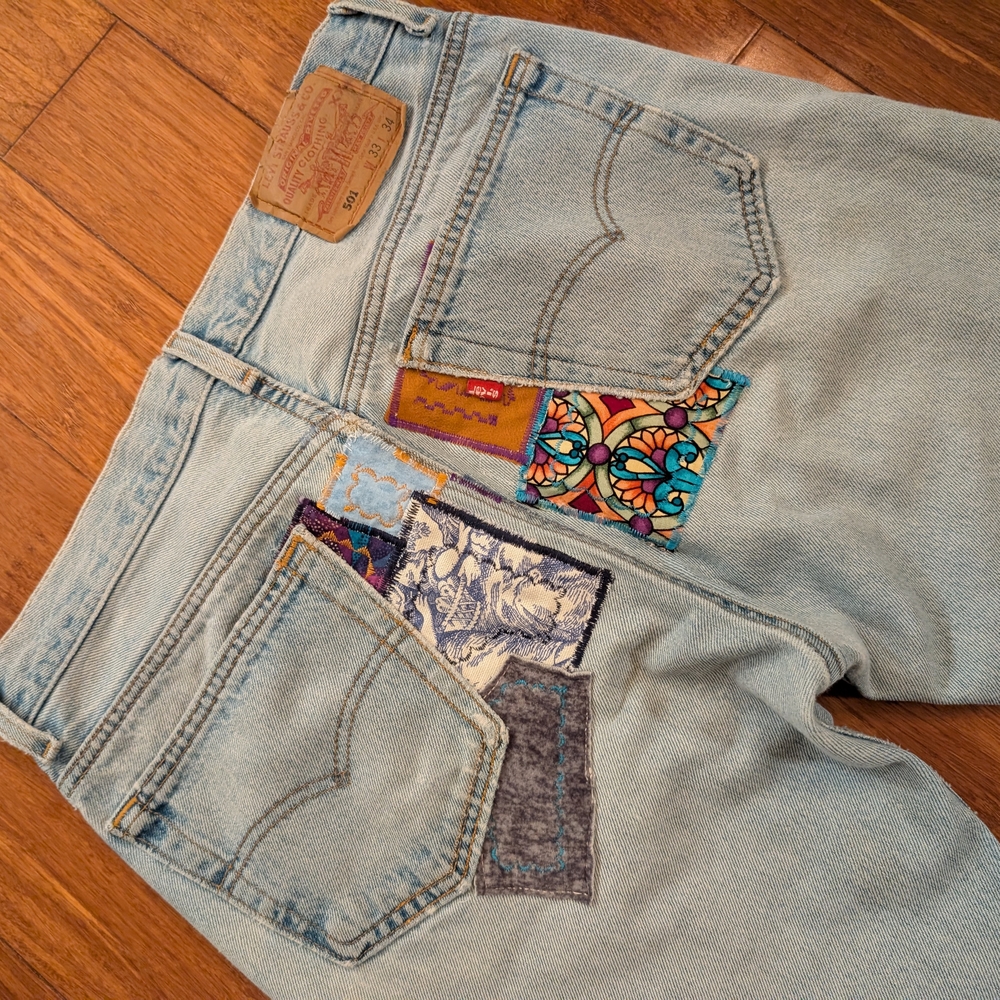 501 Levi's Patchwork Embroidered Bootcut Jeans Be… - image 2